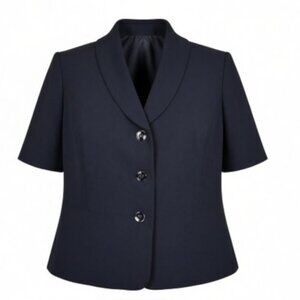 Le Suit Blazer Size 20W Black Peplum Short Sleeve Shawl Collar 3 Button Lined
